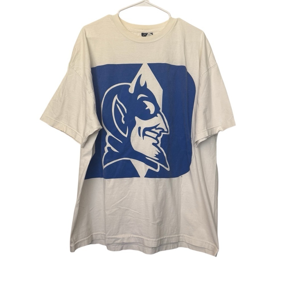 Vintage Champs Duke Blue‎ Devils White and Blue Graphic Logo Shirt